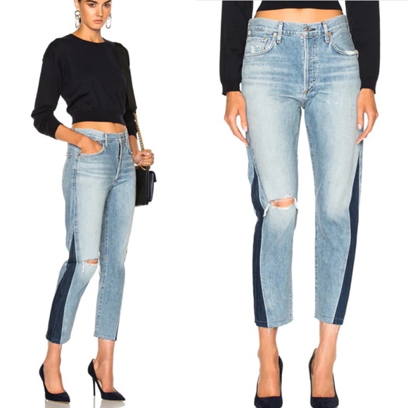 CITIZENS OF HUMANITY Jeans Liya High Rise Classic Crop Side Color block 27 - Picture 2 of 13